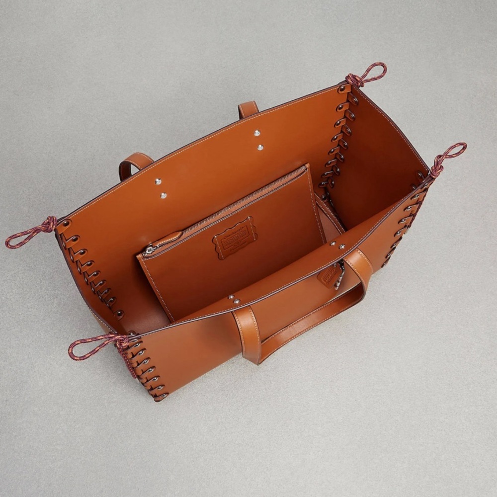 COACHTOPIA 🤎 Coach large Brown Amber Leather river lace up Tote Bag w/ Pouch NWT - Picture 2 of 16